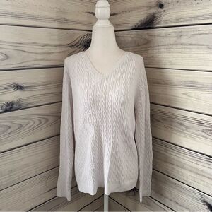 EP Pro White Cable Knit V Neck Sweater NWT
